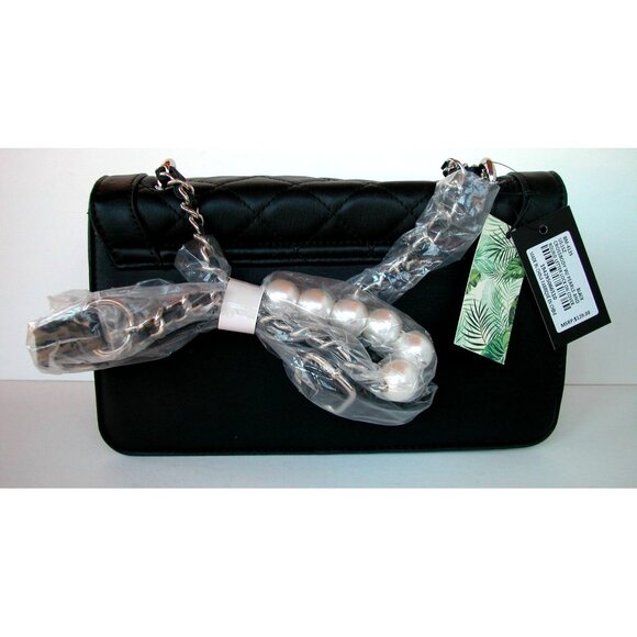 Quilted Black Handbag With Faux Pearl Detailing & Chain Strap For Women - Picture 2 of 5